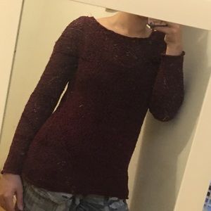 Burgundy open knit top